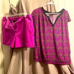 Gently Worn Frusia Plum, Black and Green colored printed blouse in size XL